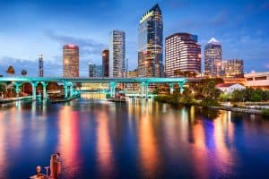 Tampa, Florida, USA downtown city skyline over the Hillsborough River